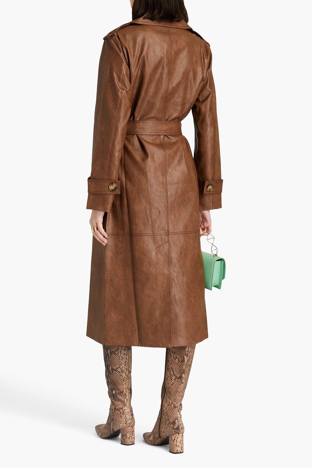 REJINA PYO Belted double-breasted faux leather trench coat