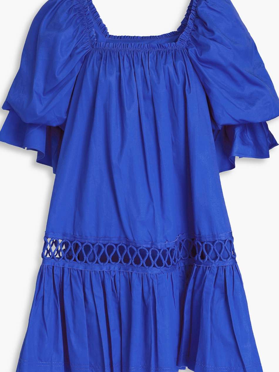 inspiration lattice-trimmed cotton-poplin mini dress