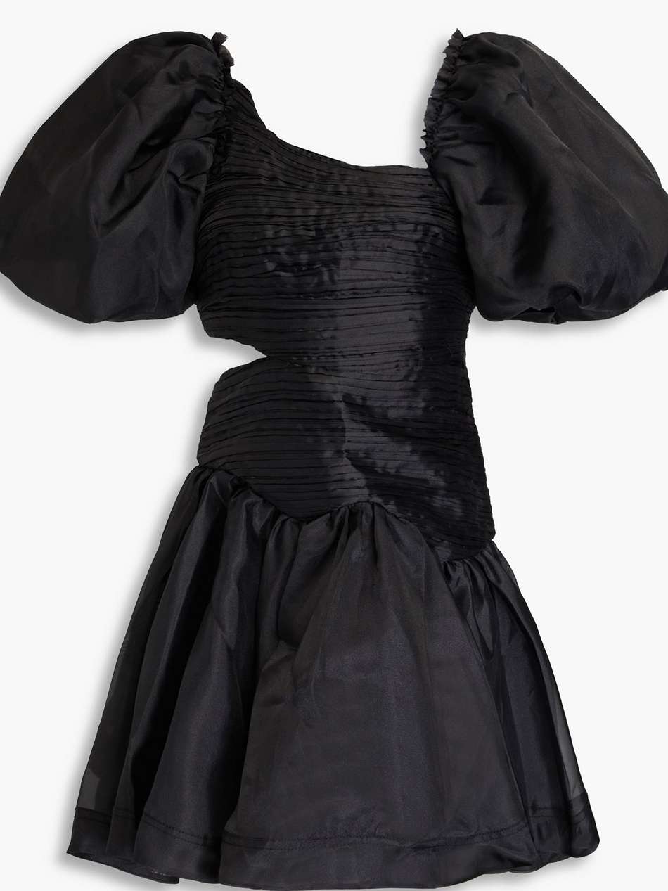 joan asymmetric pintucked organza mini dress