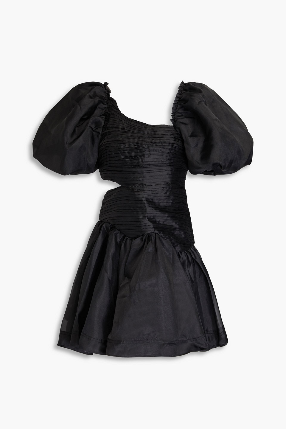 Shop Aje Joan Asymmetric Pintucked Organza Mini Dress In Black