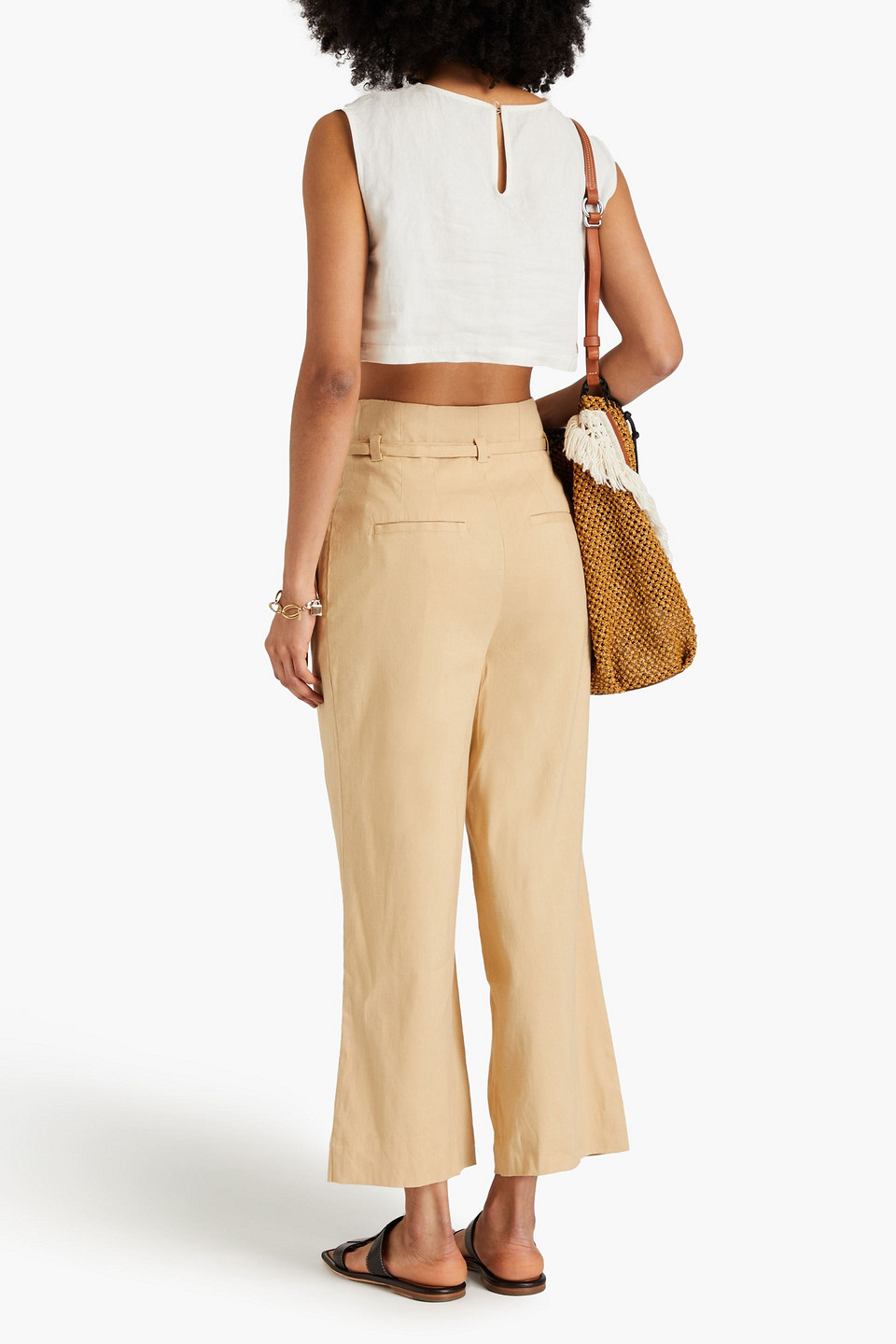 Shop Derek Lam 10 Crosby Linen-blend Wide-leg Pants In Beige