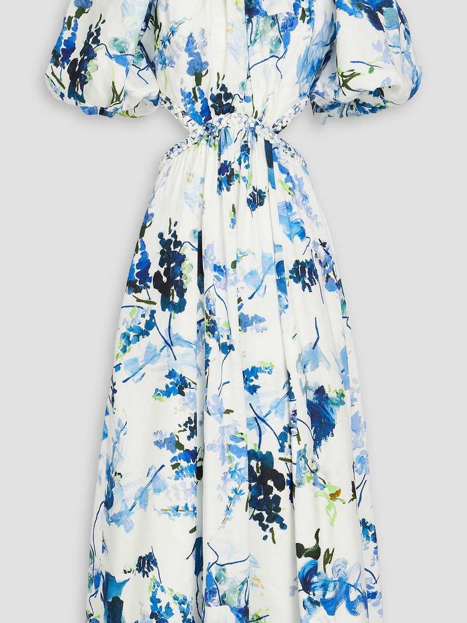 capucine cutout floral-print linen-blend midi dress