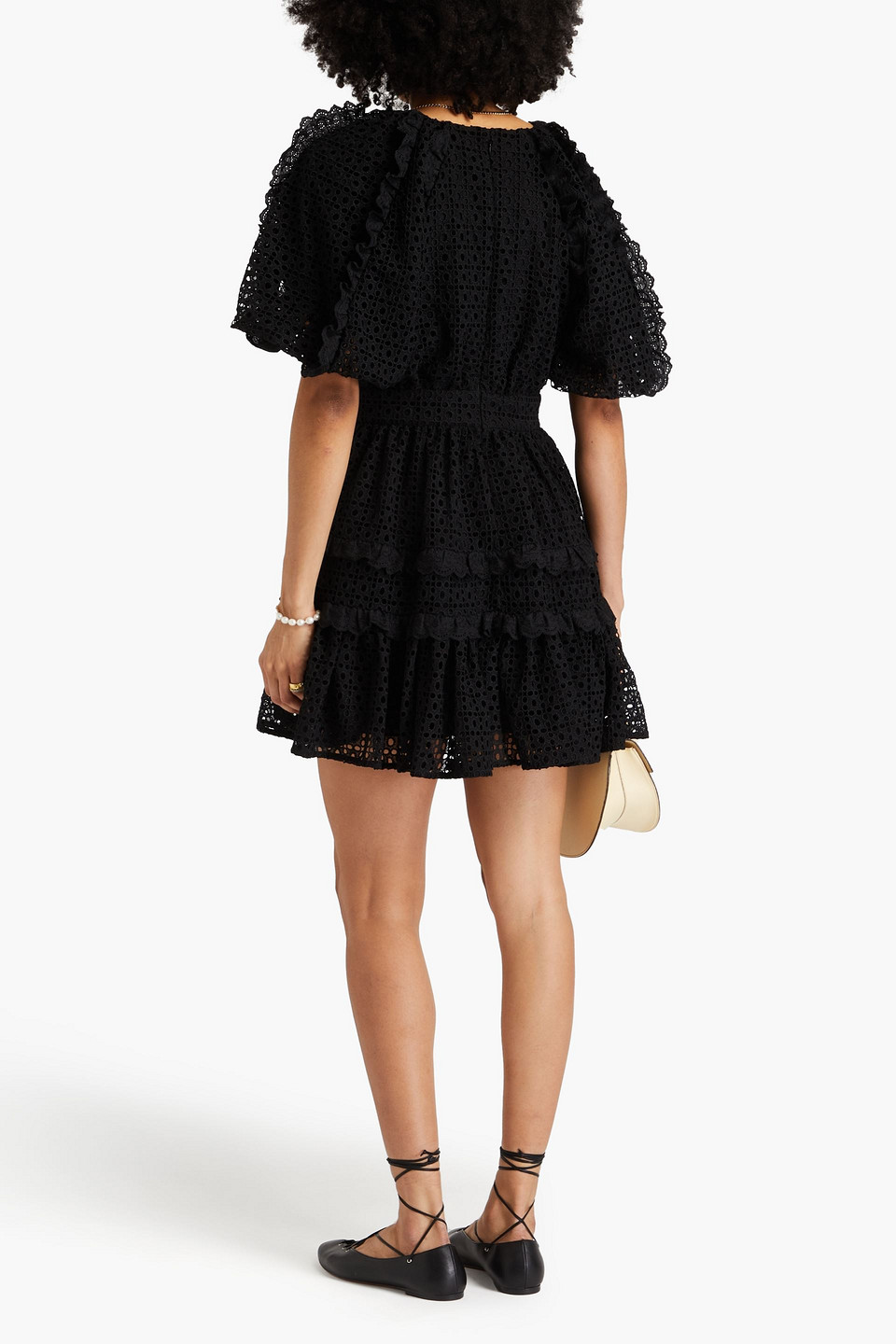 Shop Aje Aveline Ruffled Broderie Anglaise Mini Dress In Black