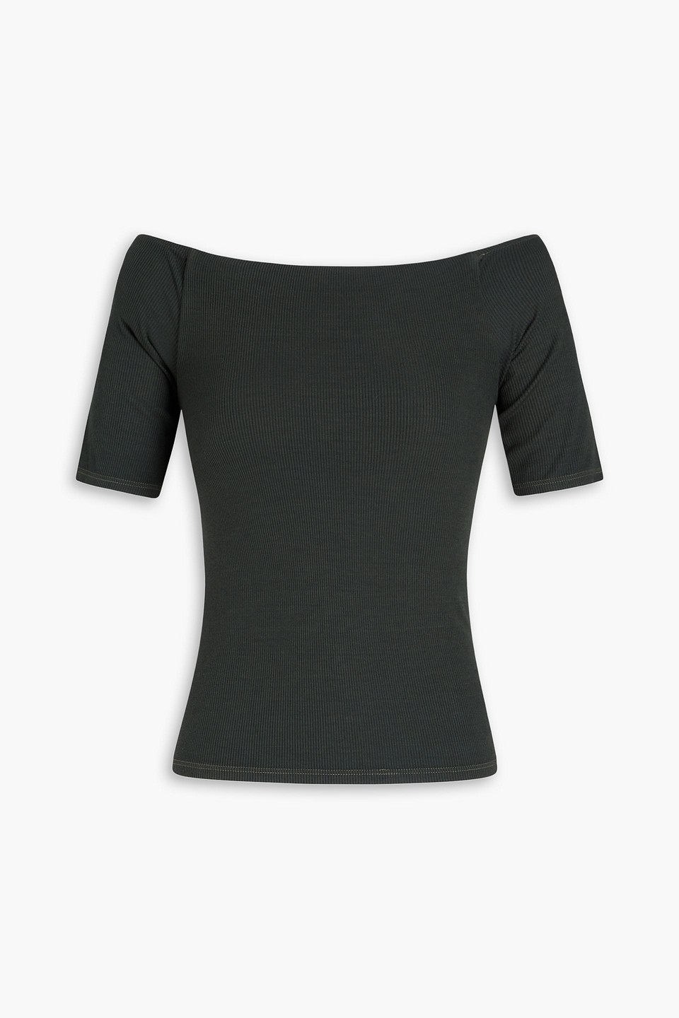 Shop Enza Costa Off-the-shoulder Ribbed Jersey Top In Anthracite