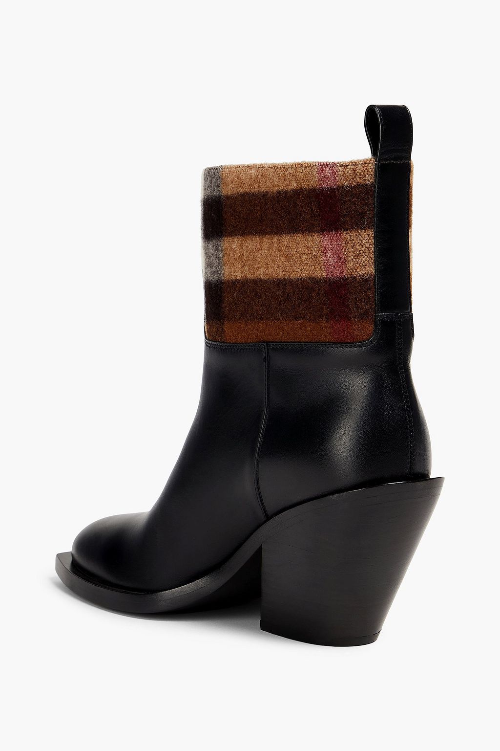 BURBERRY Checked wool-felt and leather ankle boots