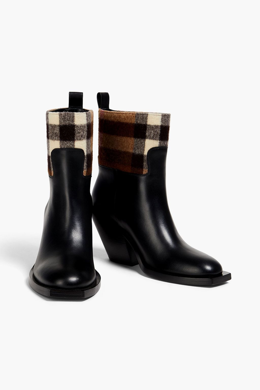BURBERRY Checked wool-felt and leather ankle boots