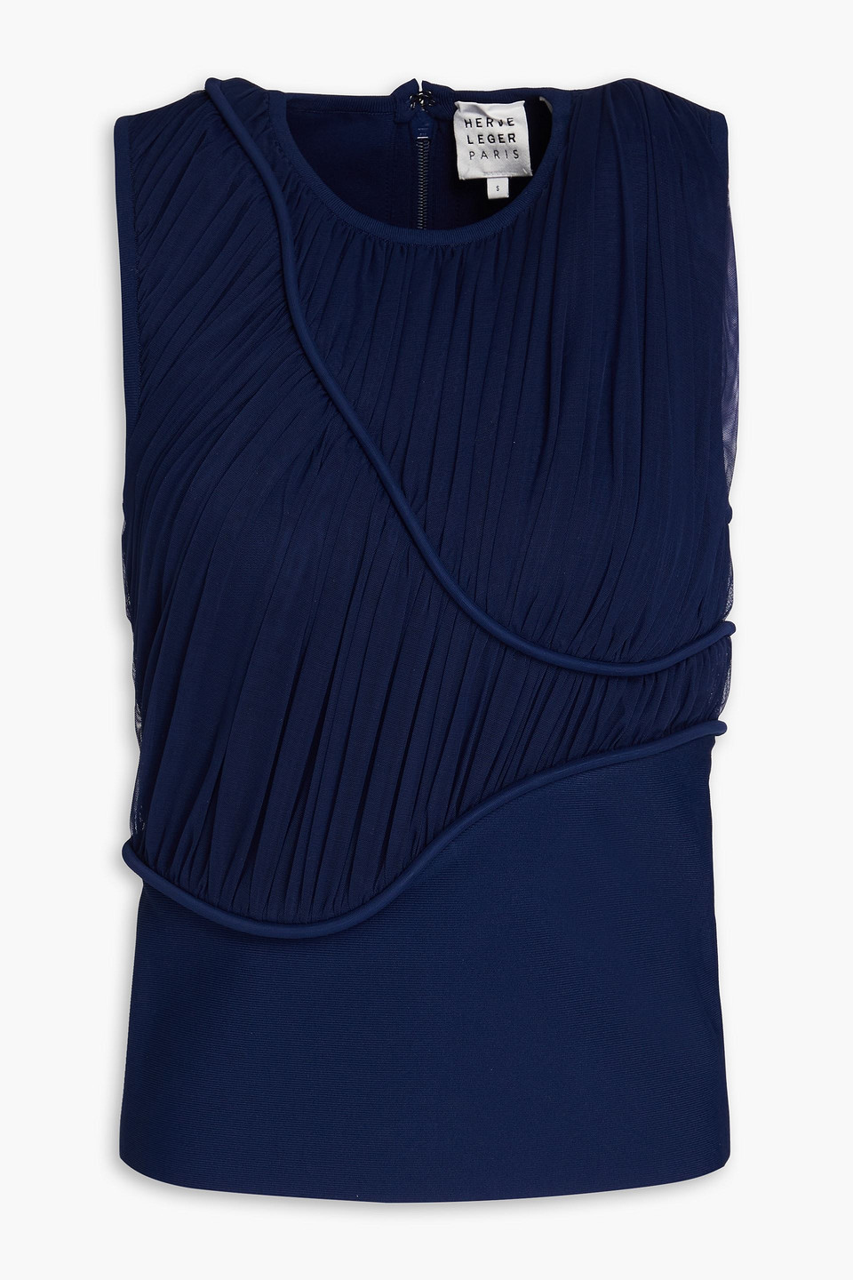 HERVE LEGER RUCHED STRETCH-TULLE AND PONTE TOP