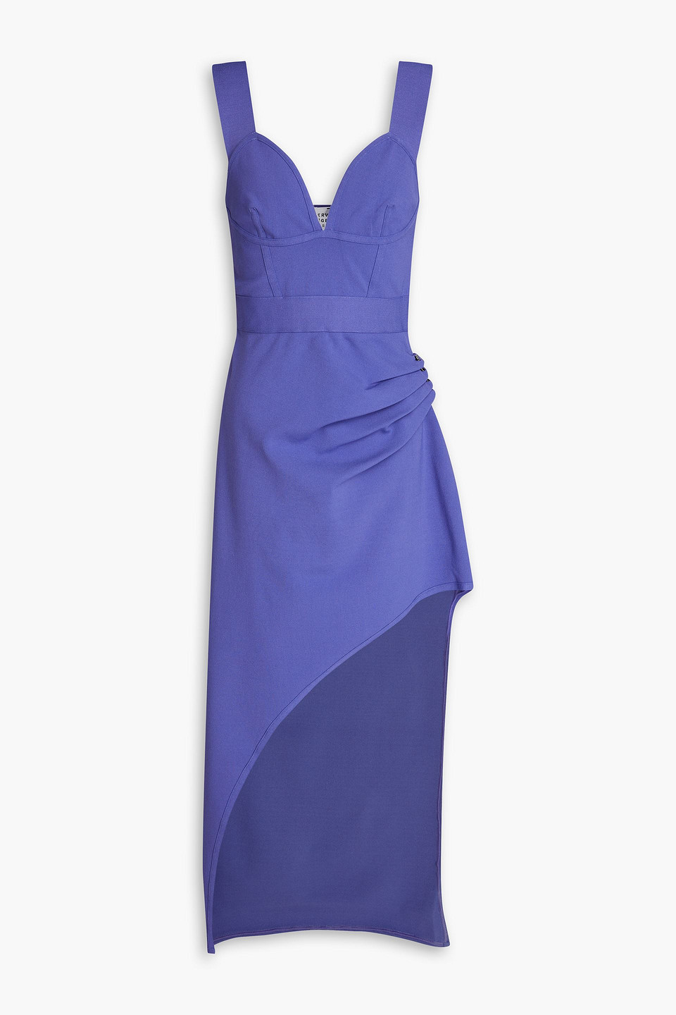 Herve Leger Draped Embellished Ponte Midi Dress In Purple