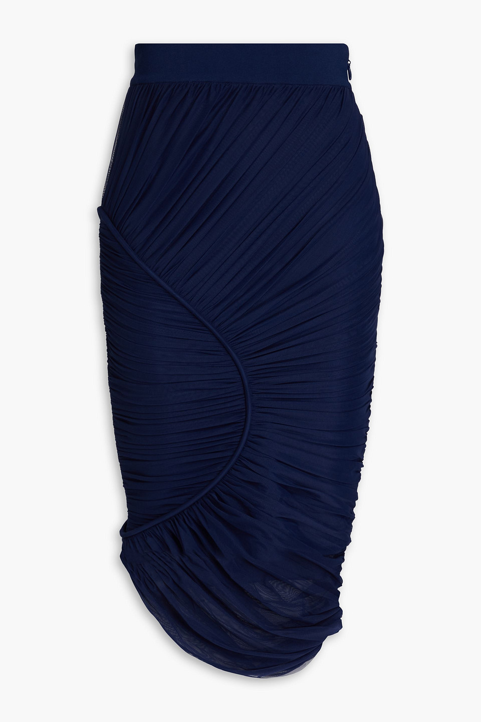 Shop Herve Leger Ruched Ponte And Stretch-tulle Skirt In Navy