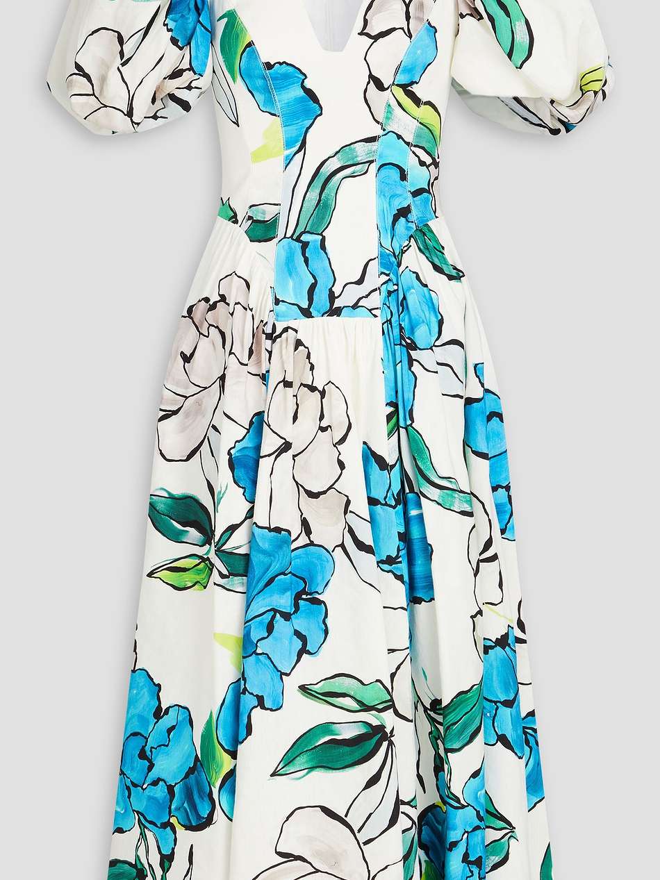 pedestal floral-print linen-blend midi dress
