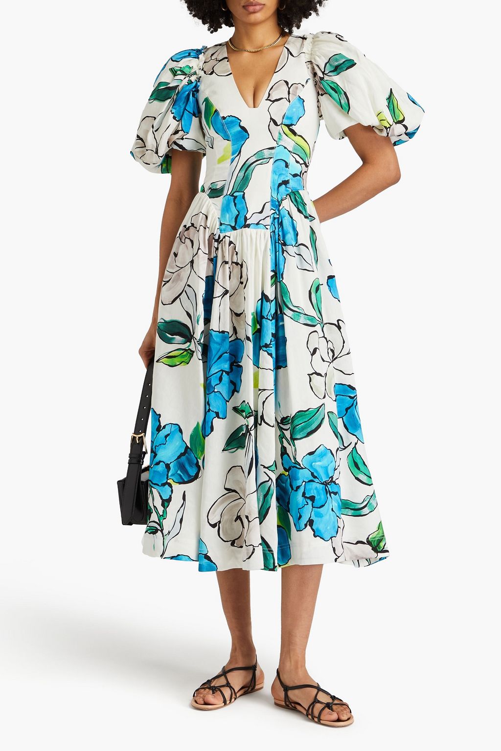 AJE. Pedestal floral-print linen-blend midi dress | THE OUTNET