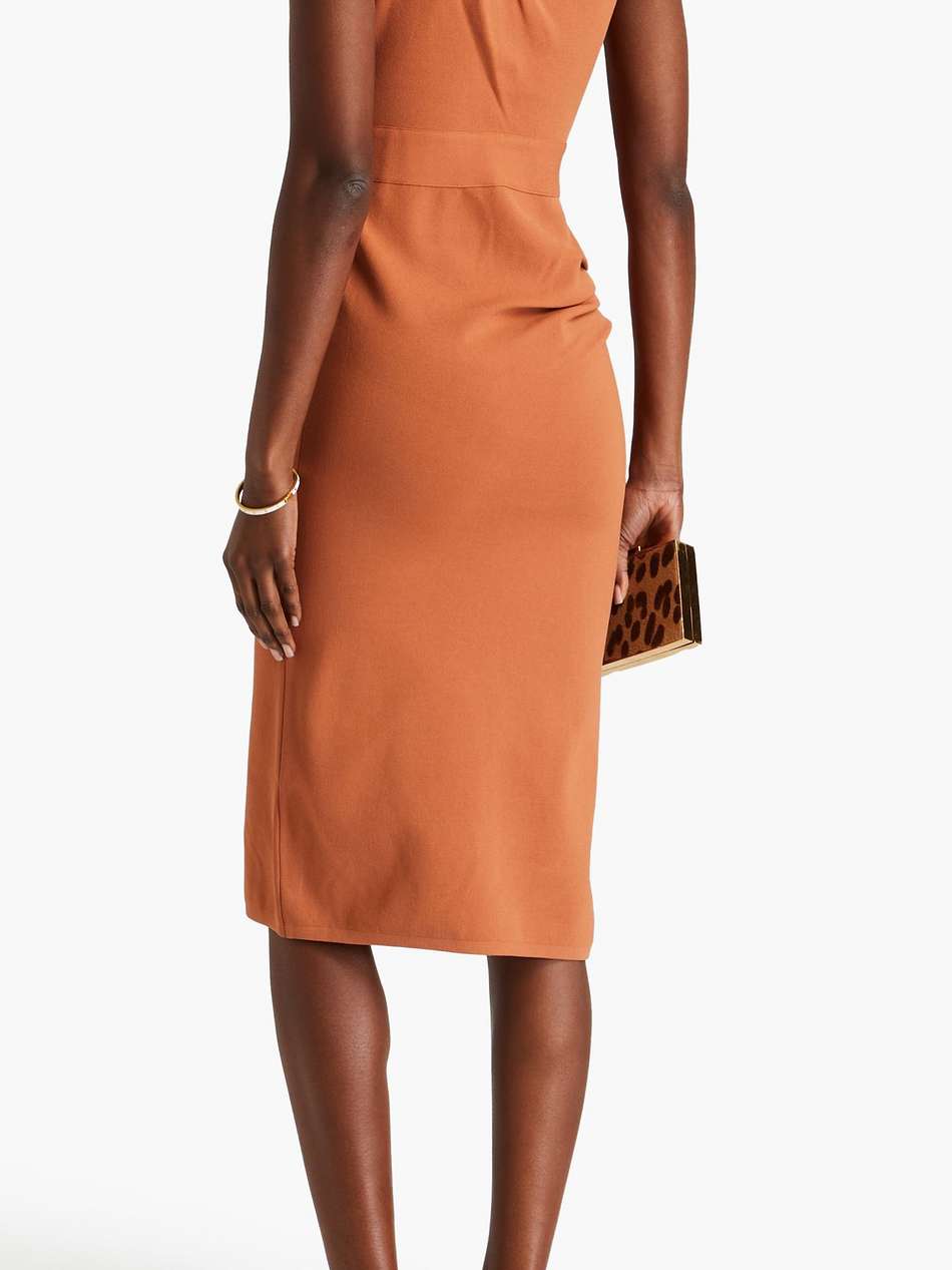 one-shoulder draped stretch-ponte dress