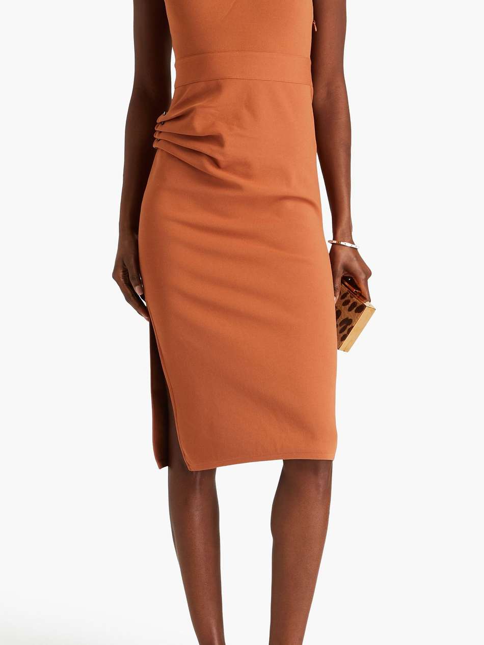 one-shoulder draped stretch-ponte dress