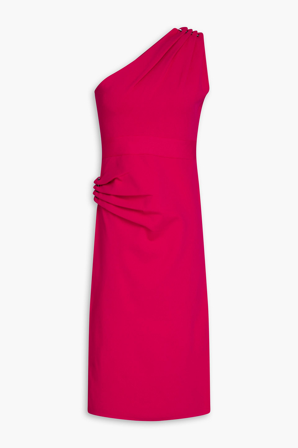 Herve Leger One-shoulder Draped Embellished Stretch-ponte Dress In Red