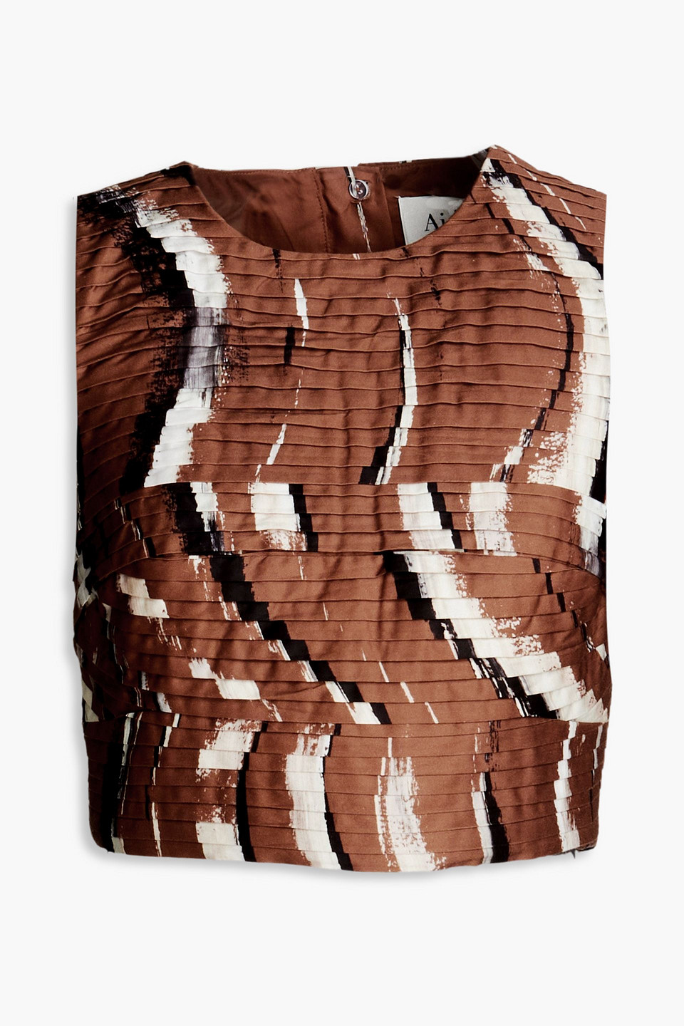 Aje Palette Cropped Pintucked Printed Cotton Top In Brown