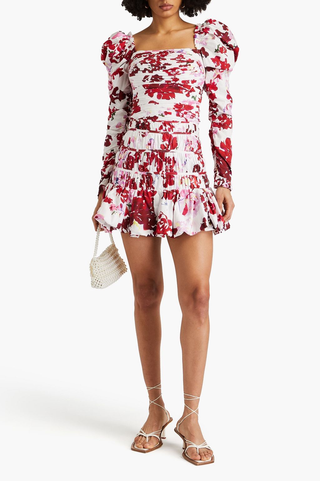 AJE. Marlene pleated floral-print cotton top