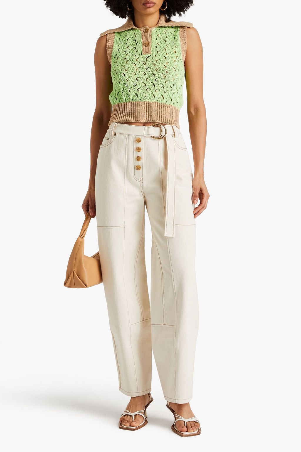 REJINA PYO Elfie two-tone cropped crochet-knit vest