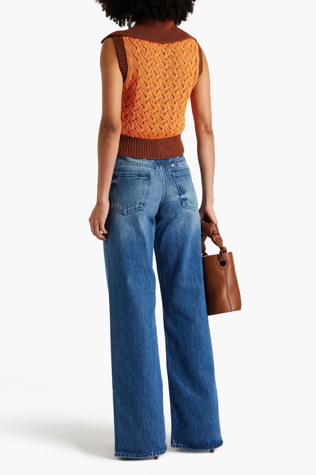 REJINA PYO Elfie two-tone cropped crochet-knit vest