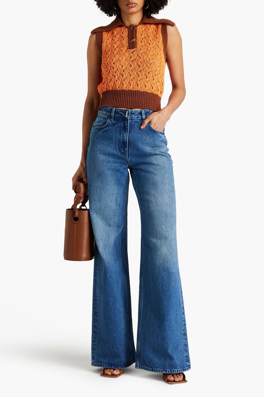 REJINA PYO Elfie two-tone cropped crochet-knit vest