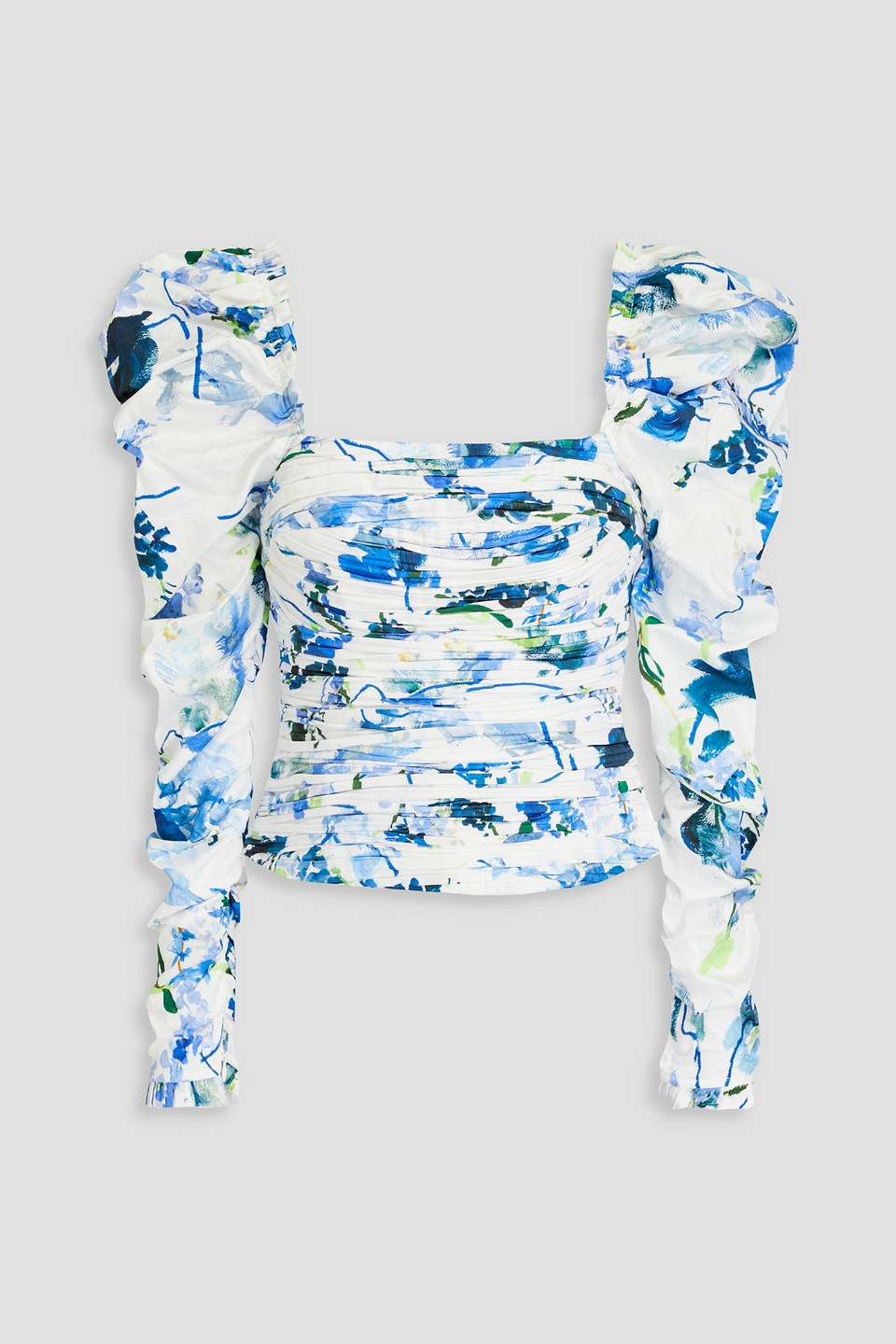 Aje Marlene Pleated Floral-print Cotton Top In White