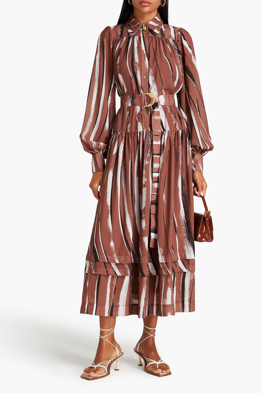 AJE. Aurora belted printed midi shirt dress