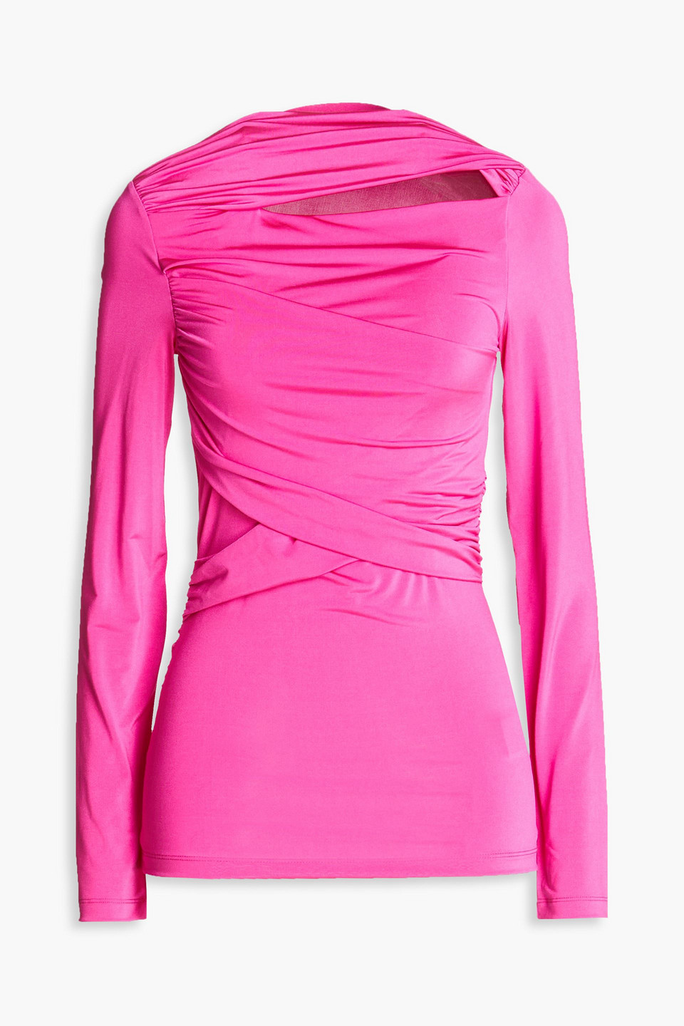Victoria Beckham Long Sleeve Stretch Shine Wrap Top In Fuchsia