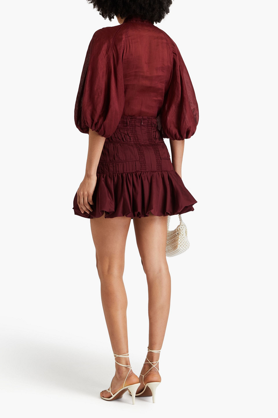 Shop Aje La Vie Plissé Cotton-poplin Mini Skirt In Burgundy