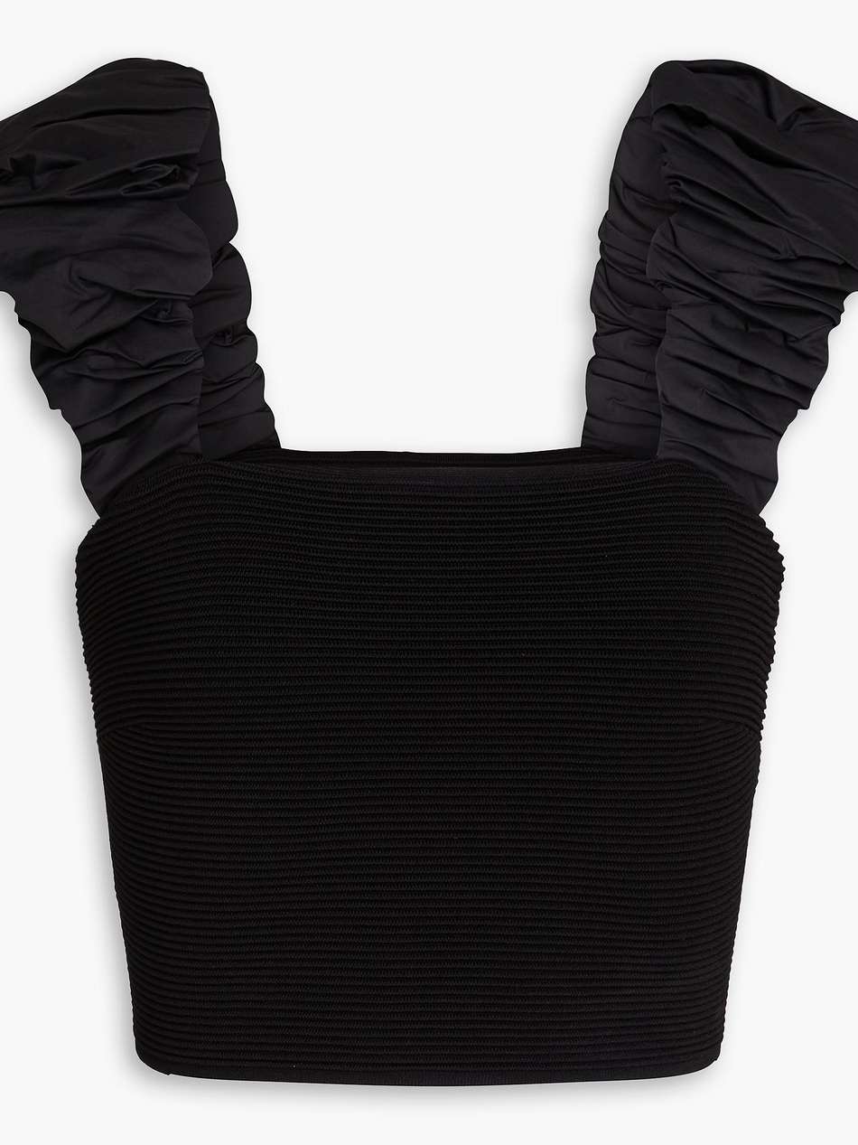 allard cropped ruched ribbed-knit and taffeta top