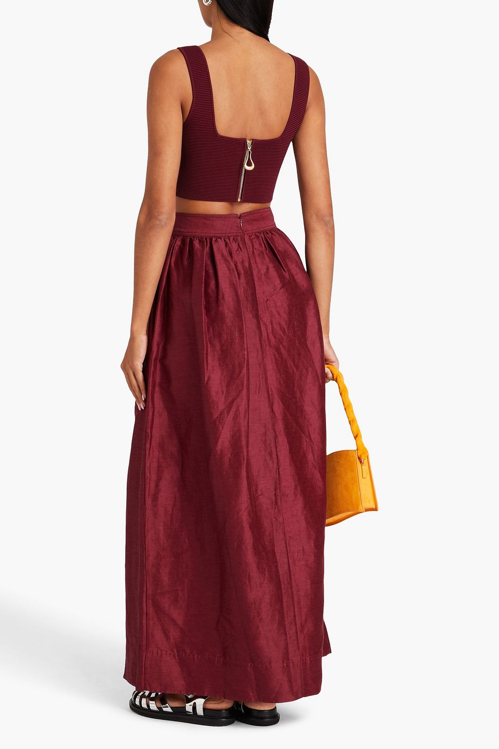 AJE. Clay cropped embellished ribbed-knit top