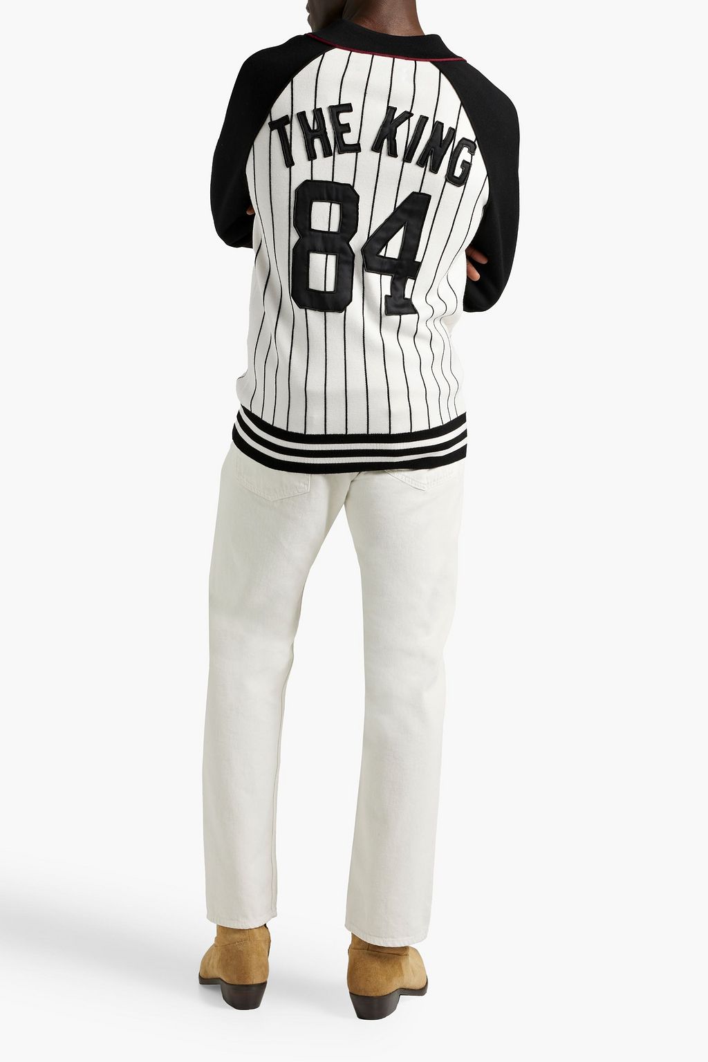 DOLCE&GABBANA Appliquéd striped jacquard-knit wool cardigan