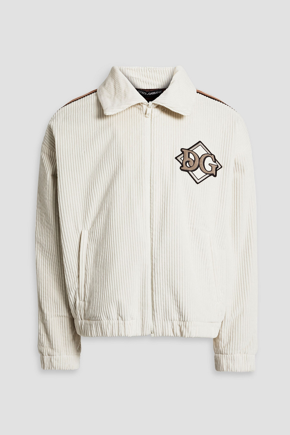 Dolce & Gabbana Embroidered Cotton-corduroy Jacket In Ivory