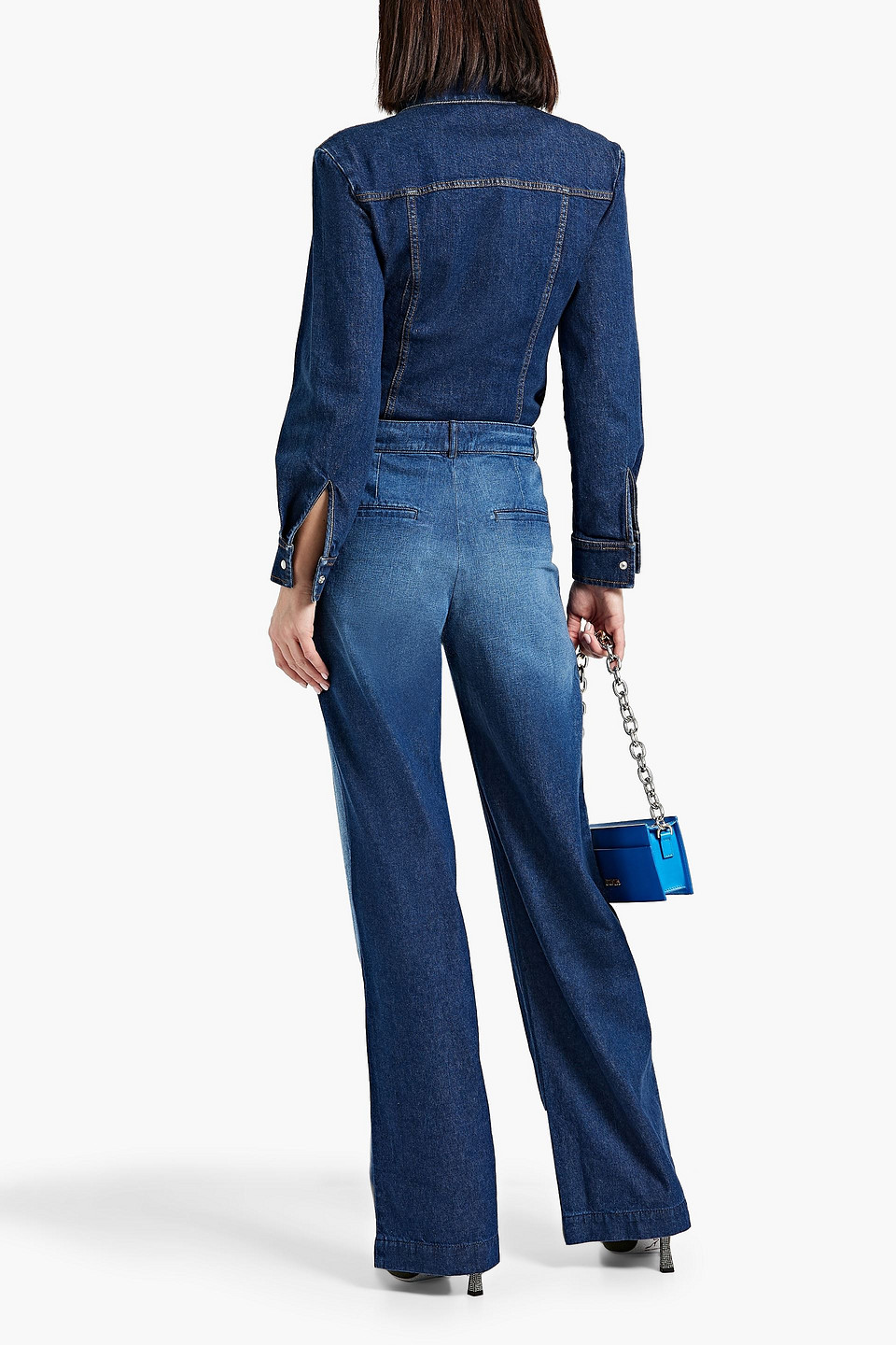 Eb Denim Swan Pleated Wide Leg Denim Trousers In Midnight In Mid Denim