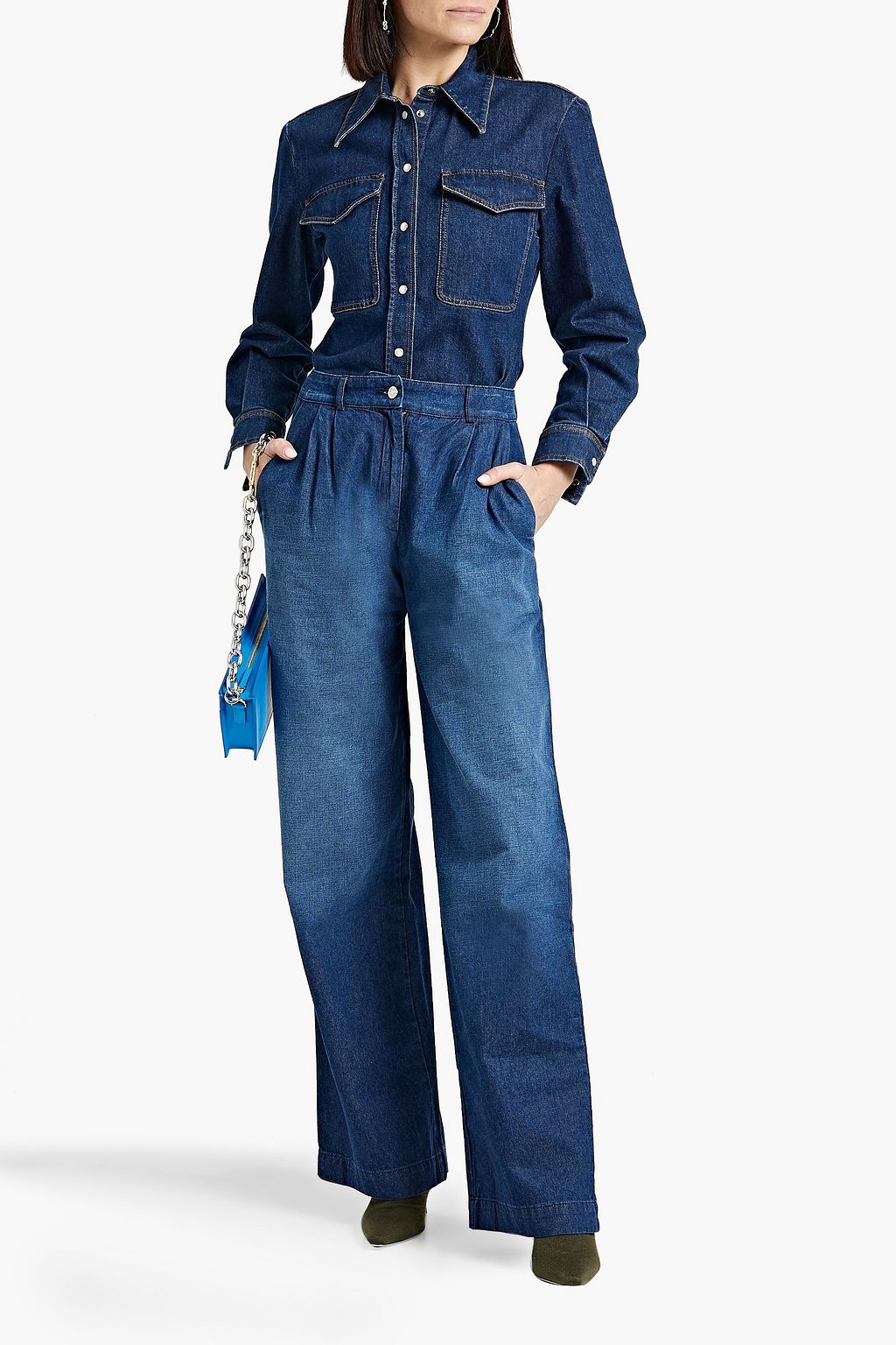 EB DENIM Swan pleated high-rise wide-leg jeans
