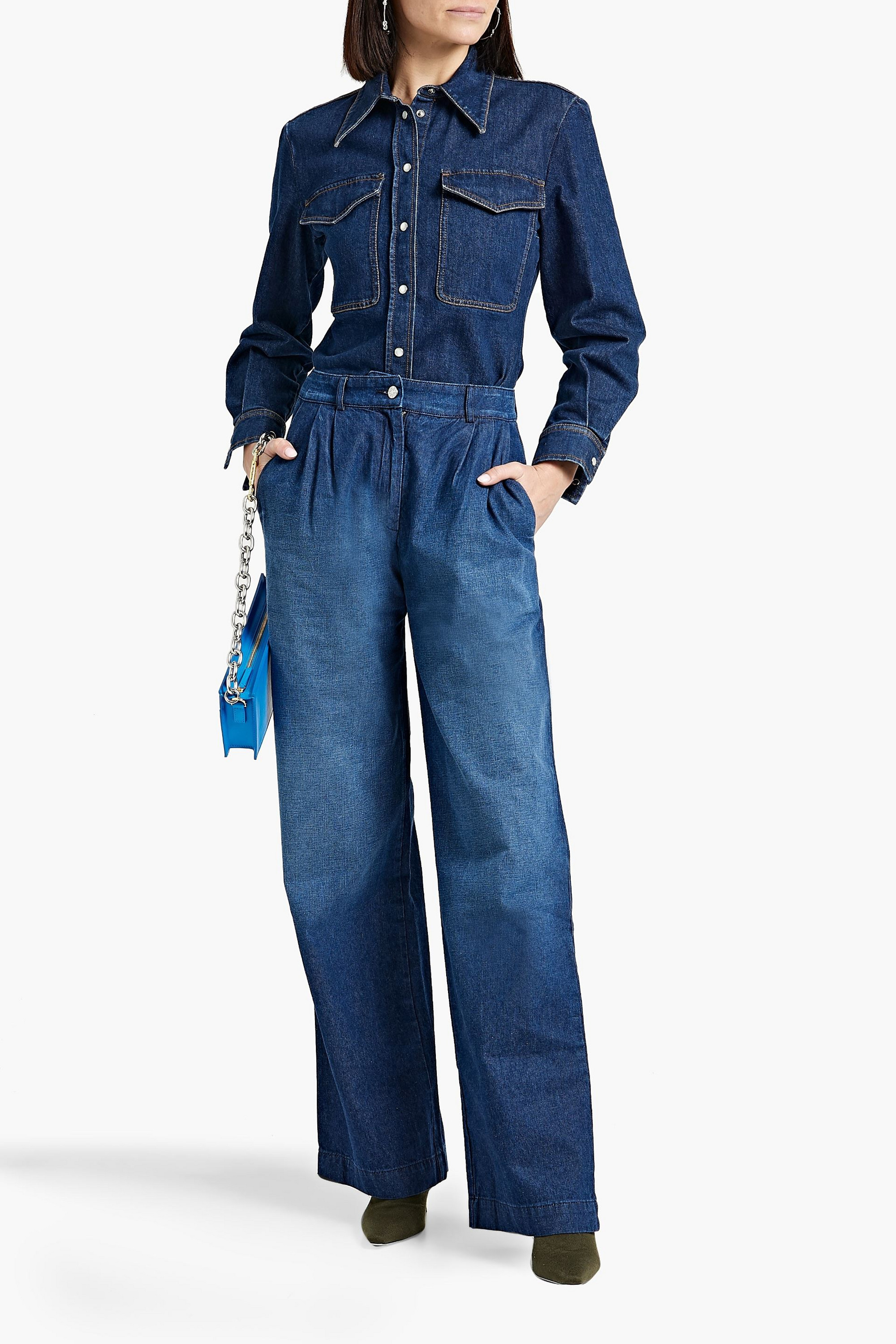 EB Denim Swan pleated high-rise wide-leg jeans