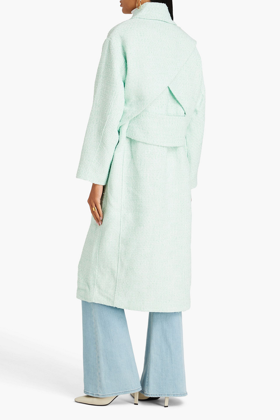 Shop Aje Aurore Metallic Bouclé-tweed Coat In Mint