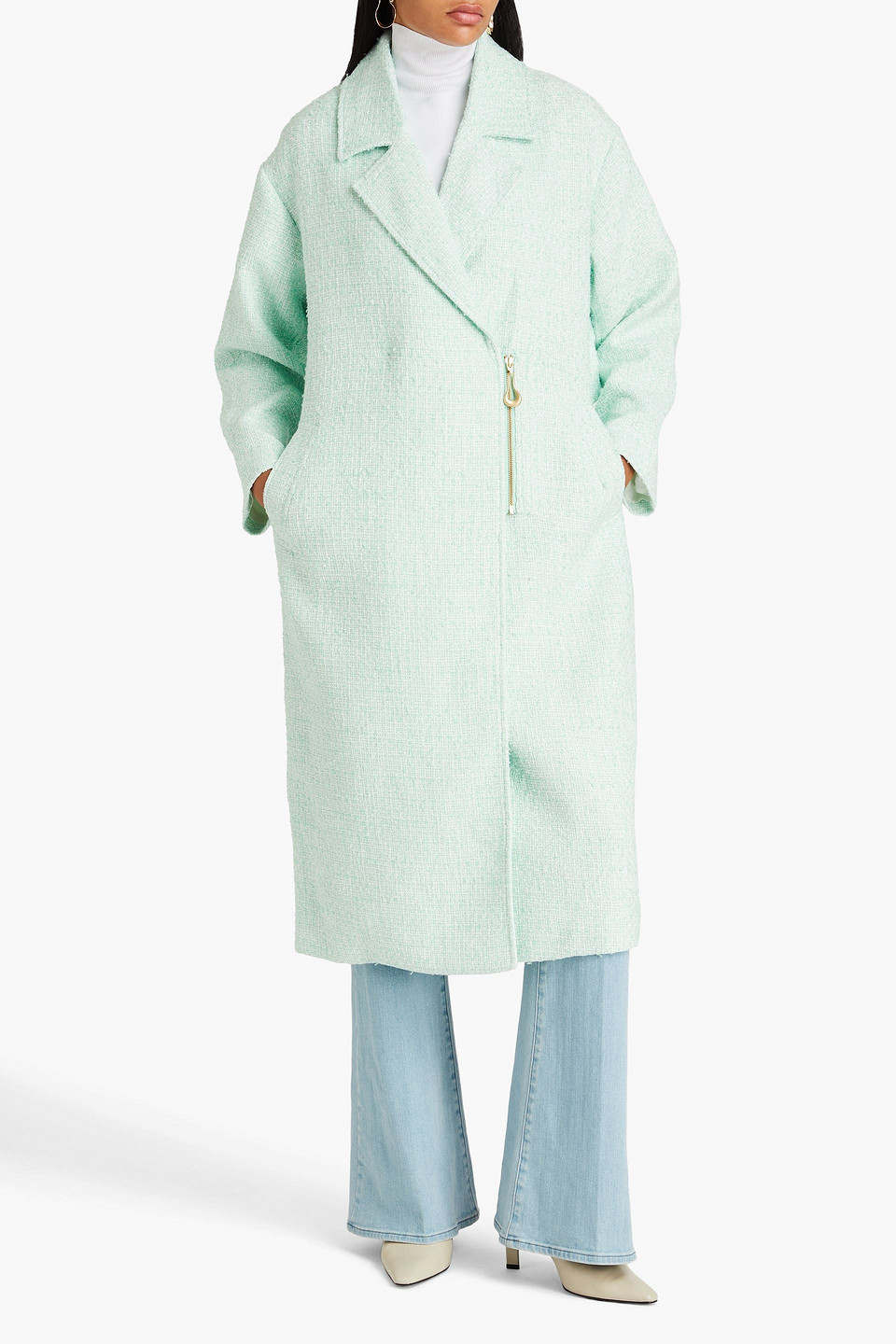 Shop Aje Aurore Metallic Bouclé-tweed Coat In Mint