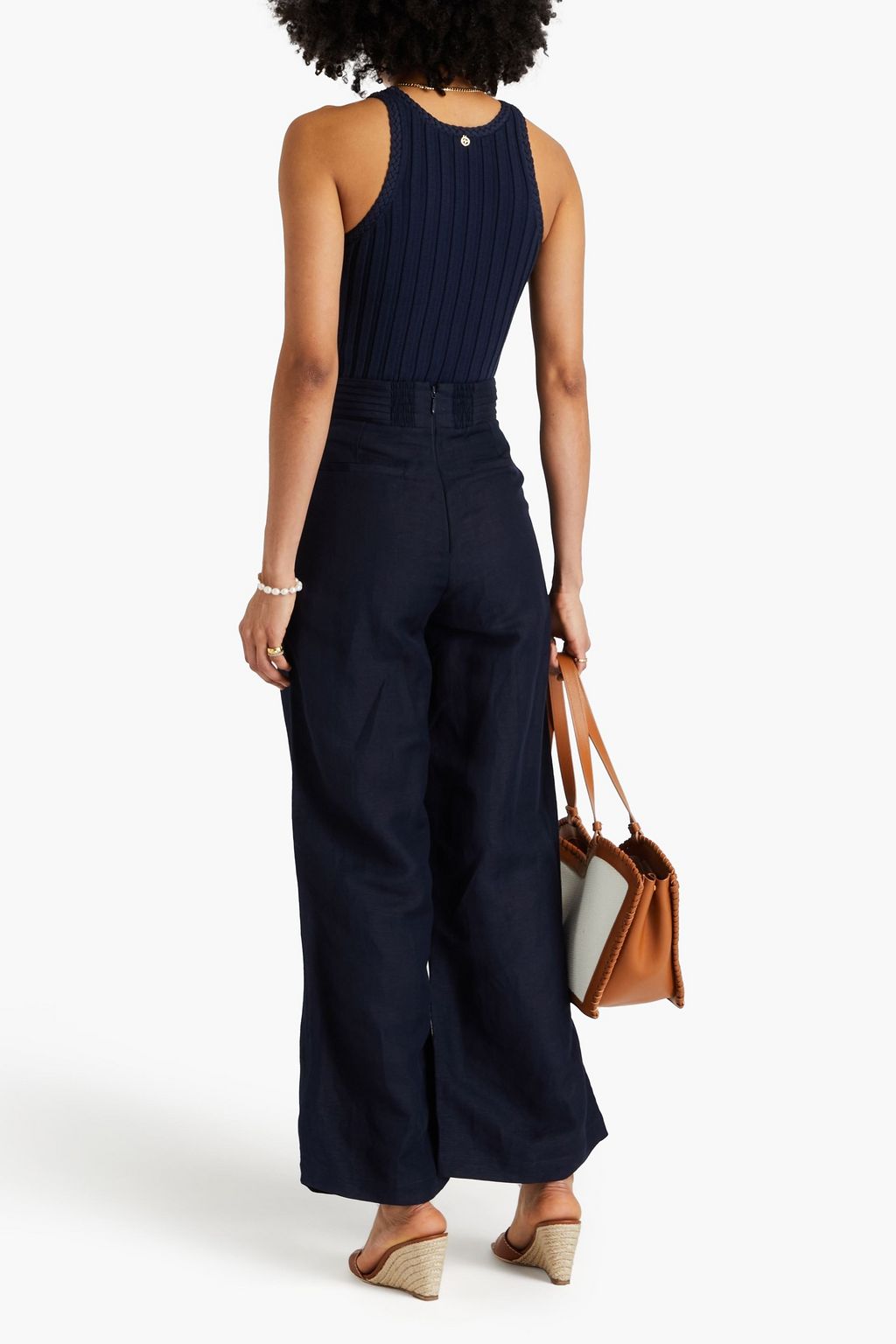 AJE. Tate pleated linen-blend wide-leg pants