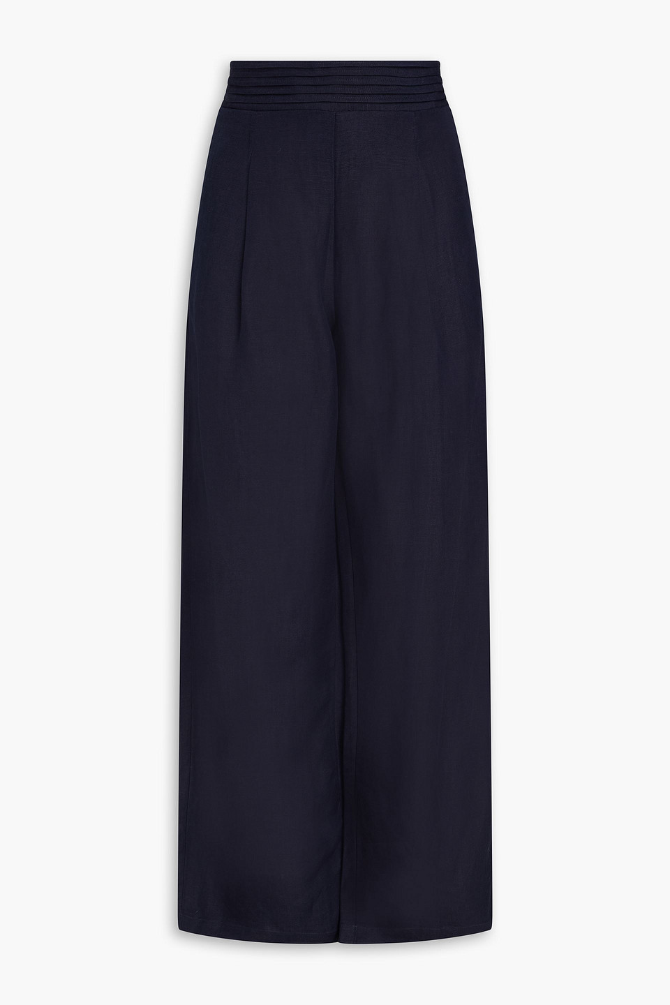 Aje Tate Pleated Linen-blend Wide-leg Trousers In Navy