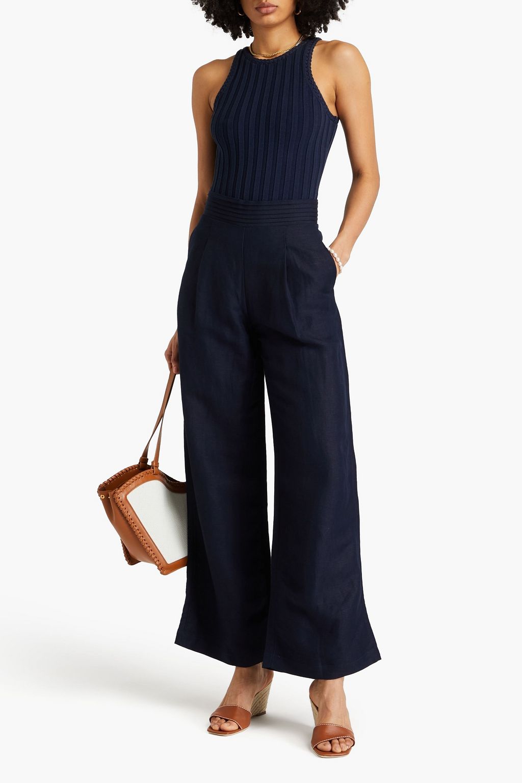 AJE. Tate pleated linen-blend wide-leg pants