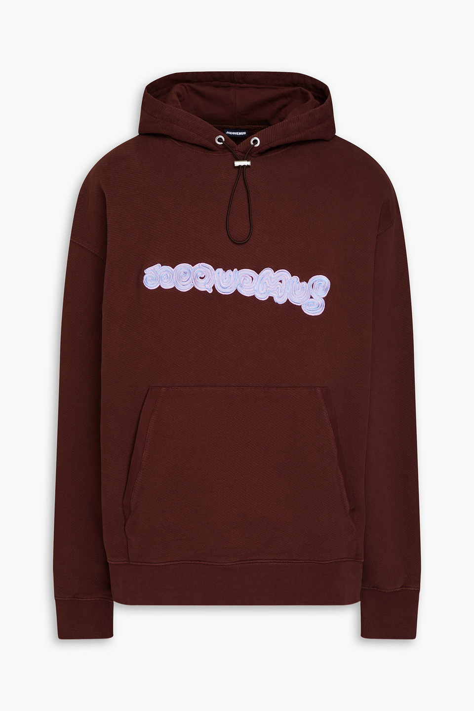 Jacquemus Embroidered French Cotton-terry Hoodie In Brown