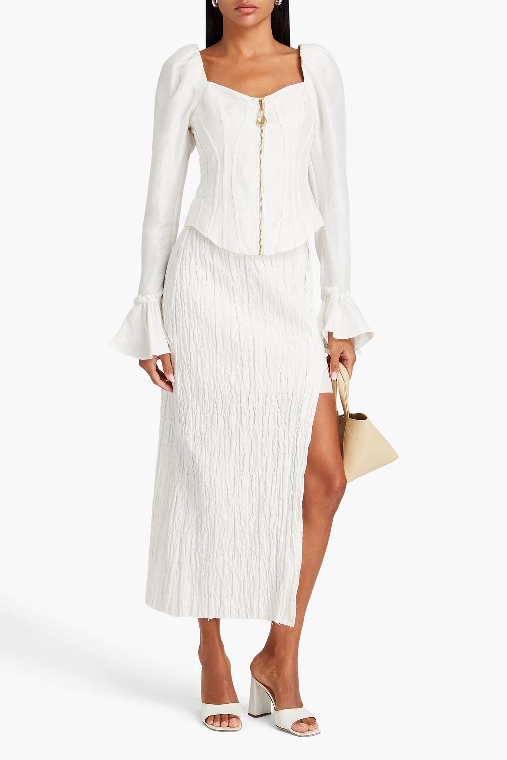 AJE. Giselle ruched linen-blend blouse