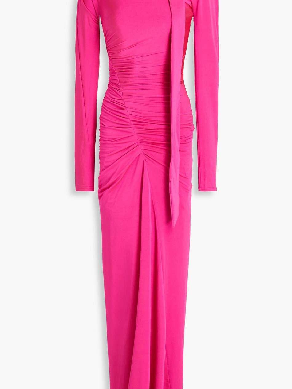 cutout ruched satin-jersey maxi dress