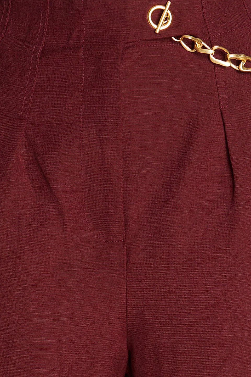 Shop Aje Annabelle Chain-embellished Linen-blend Tapered Pants In Merlot