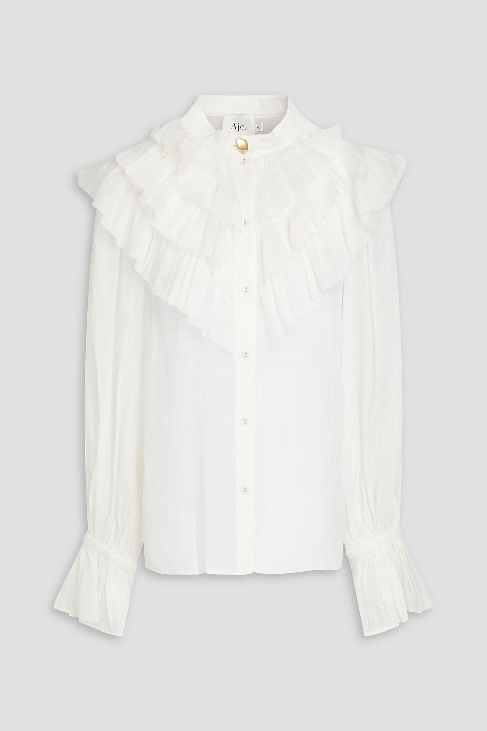 Aje Serene Ruffled Linen And Silk-blend Blouse In White