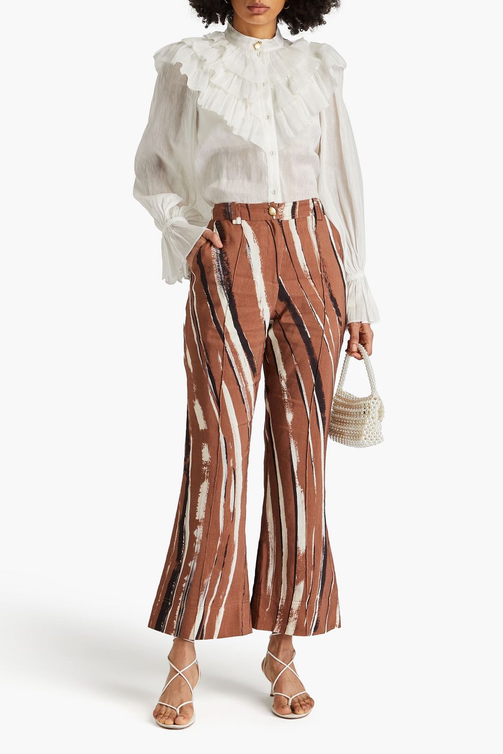 AJE. Serene ruffled linen and silk-blend blouse