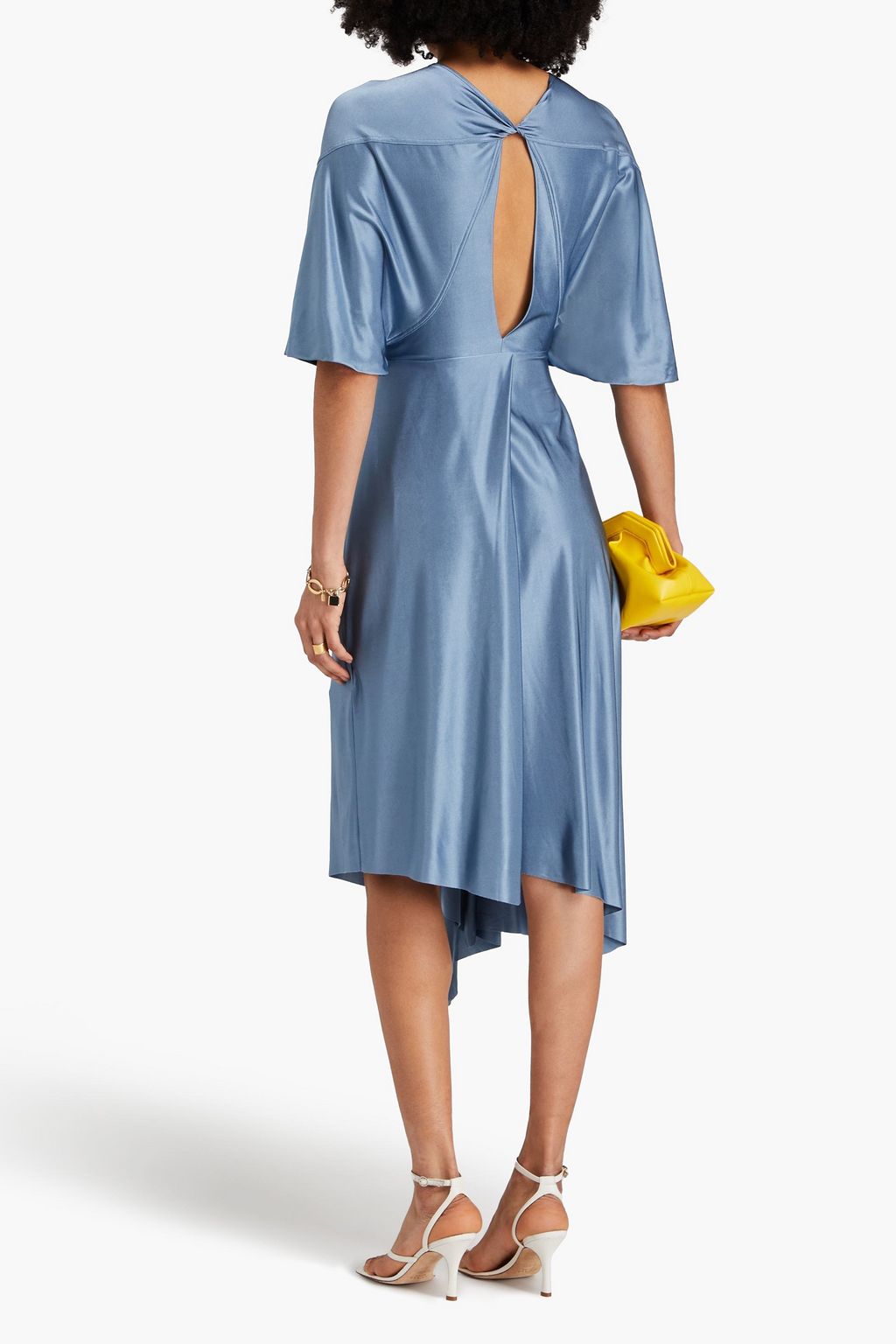 VICTORIA BECKHAM Asymmetric draped cutout metallic stretch-jersey midi dress