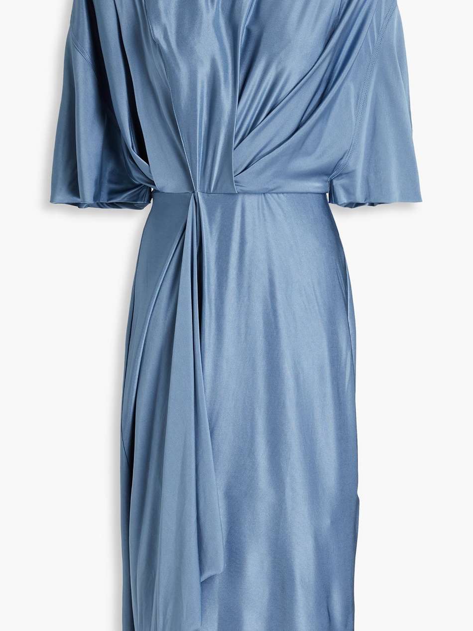 asymmetric draped cutout metallic stretch-jersey midi dress