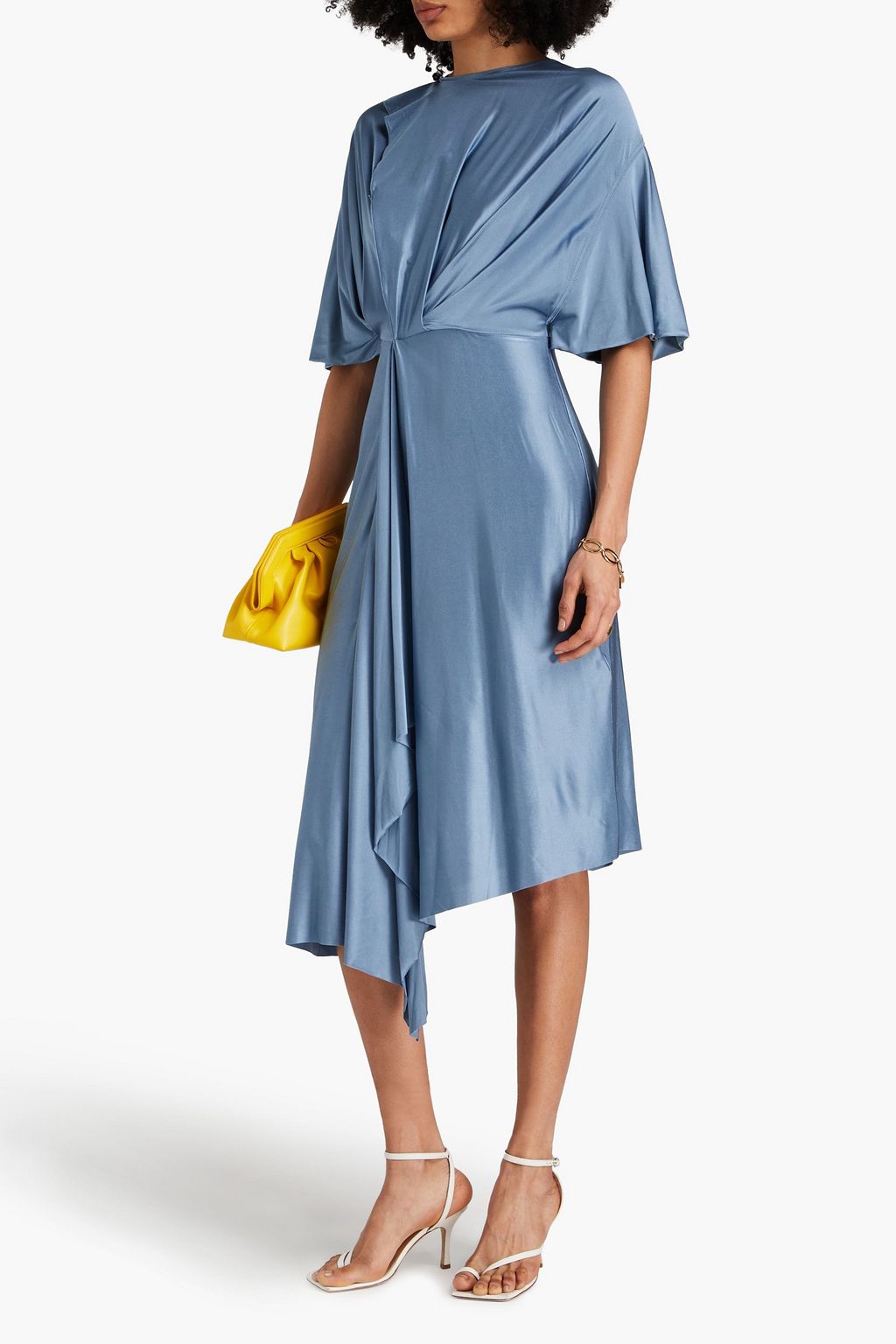 VICTORIA BECKHAM Asymmetric draped cutout metallic stretch-jersey midi dress