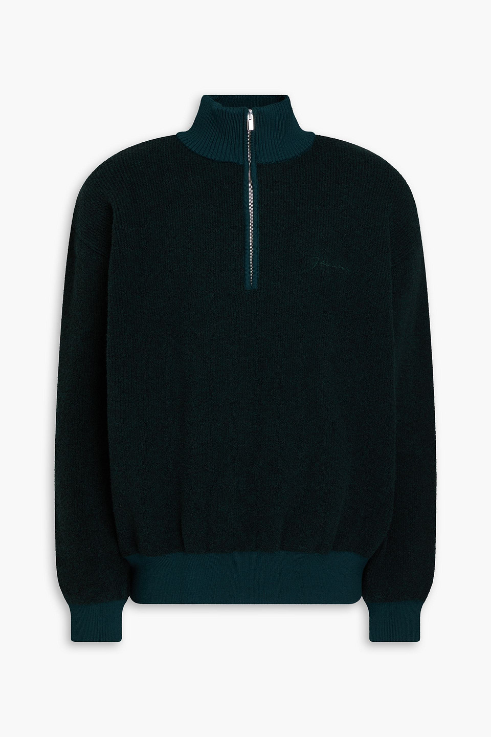 Shop Jacquemus Berger Ribbed Merino Wool-blend Half-zip Sweater In Dark Green