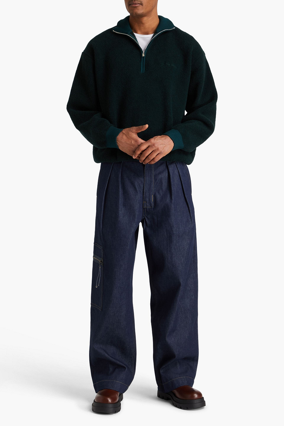 JACQUEMUS BERGER RIBBED MERINO WOOL-BLEND HALF-ZIP SWEATER